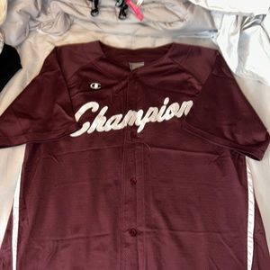 Champion burgundy/maroon baseball jersey